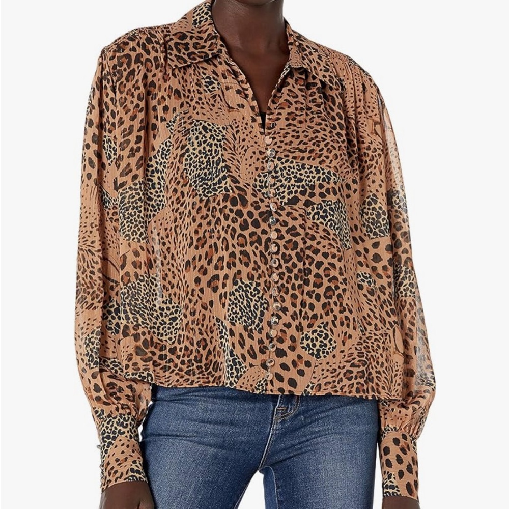 The Kooples LEOPARD PRINT SILK SHIRT WITH CLASSIC COLLAR size 3